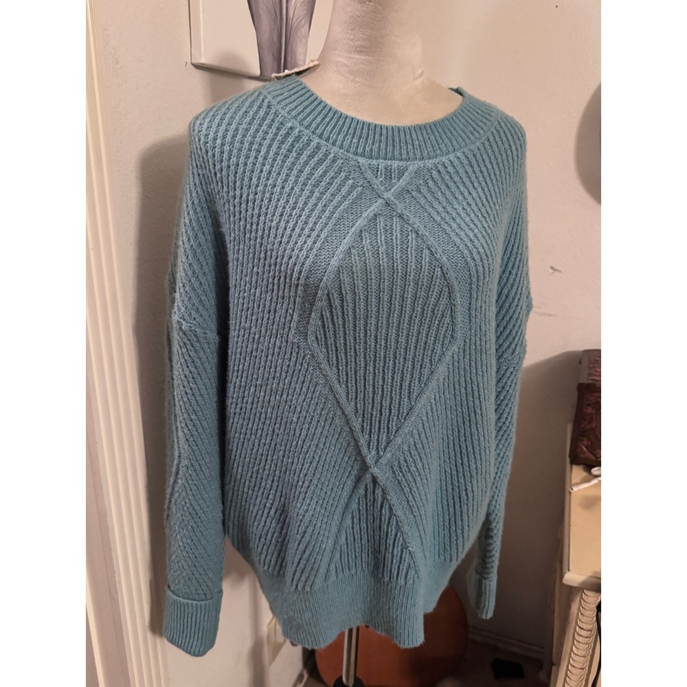 Easel Los Angeles Blue Textured Diamond Rib Knit Oversized Sweater Small NWT